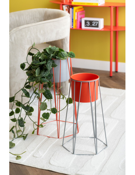 Lot de 2 cache-pots sur pied en métal gris et rouge Cool Retro
