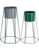 Lot de 2 cache-pots sur pied métal gris et vert Cool Retro