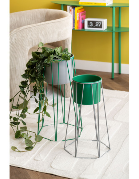 Lot de 2 cache-pots sur pied métal gris et vert Cool Retro