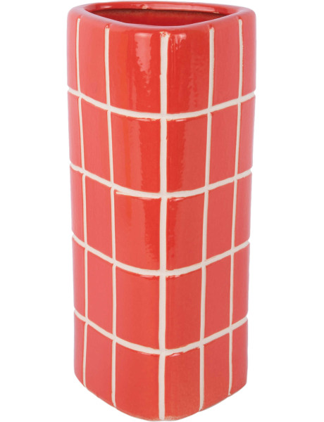 Vase céramique rouge à carreaux triangulaire 26 cm Retro...
