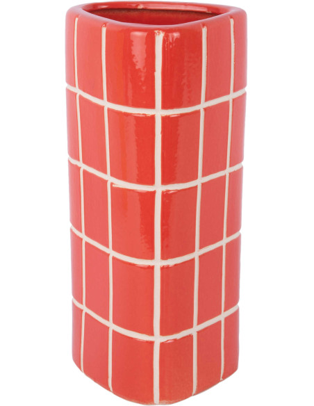 Vase céramique rouge à carreaux triangulaire 26 cm Retro Tiles