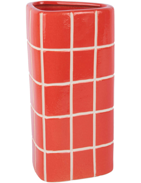Vase céramique rouge à carreaux triangulaire 26 cm Retro Tiles