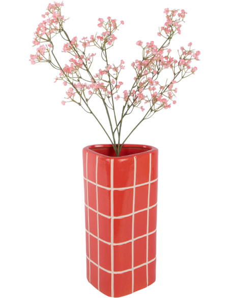Vase céramique rouge à carreaux triangulaire 26 cm Retro Tiles