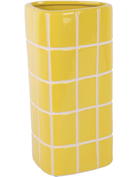 Vase céramique jaune à carreaux  triangulaire 26 cm Retro Tiles