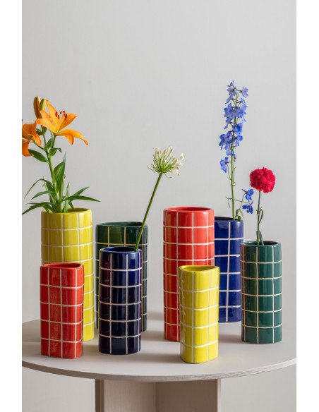 Vase céramique jaune à carreaux  triangulaire 26 cm Retro Tiles