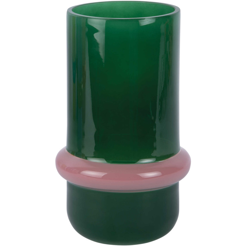 Vase en verre vert et rose Ø13,5x22...