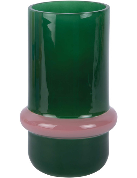 Vase en verre vert et rose Ø13,5x22 cm Animado Anillo