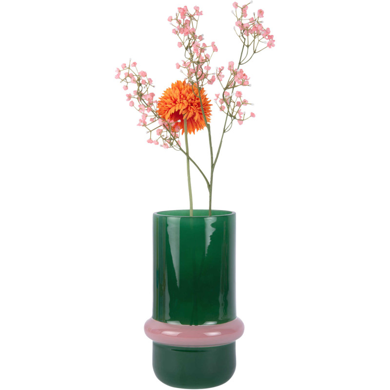 Vase en verre vert et rose Ø13,5x22...
