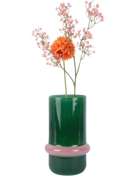 Vase en verre vert et rose Ø13,5x22 cm Animado Anillo