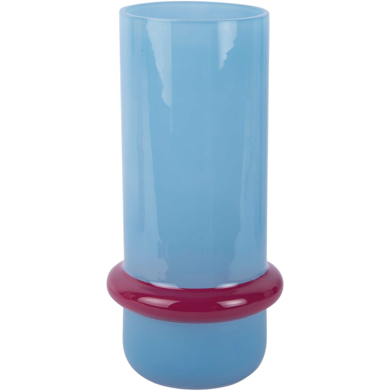 Vase en verre bleu clair et rose...