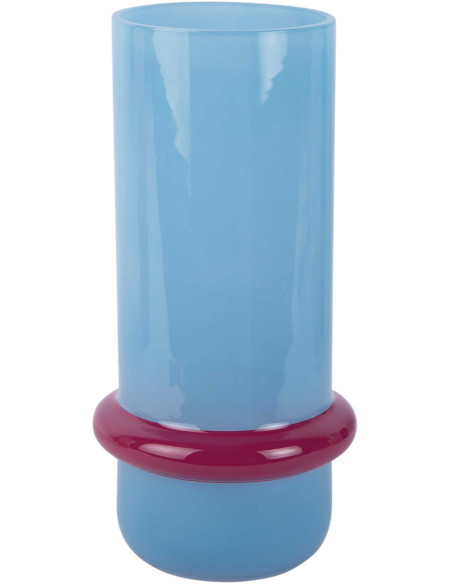 Vase en verre bleu clair et rose Ø13,5x28 cm Animado Anillo