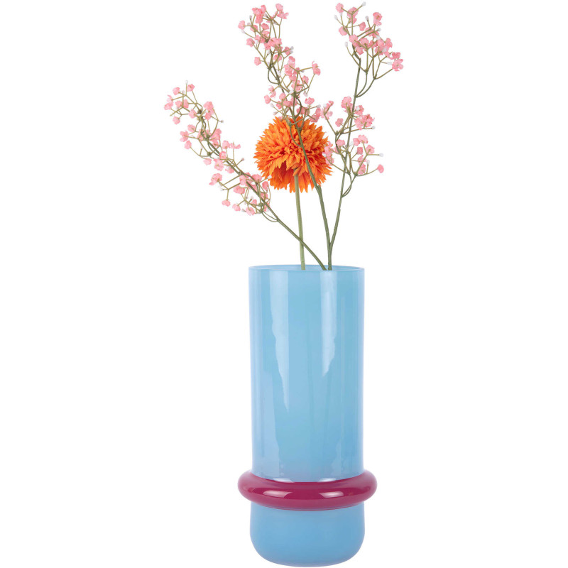 Vase en verre bleu clair et rose...