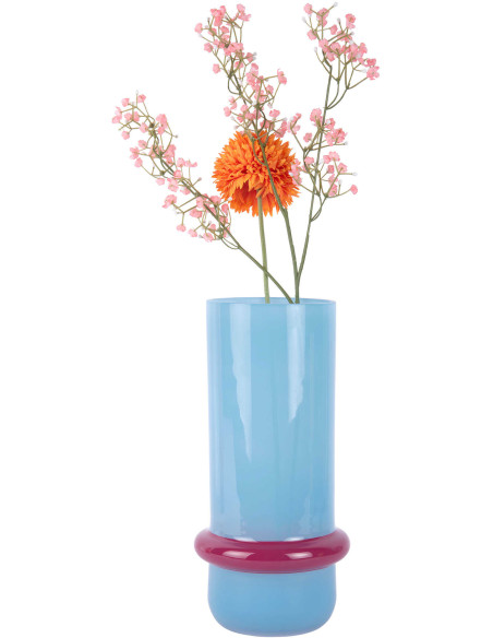 Vase en verre bleu clair et rose Ø13,5x28 cm Animado Anillo