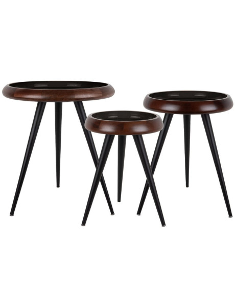 Tables gigognes rondes manguier métal noir Tripod