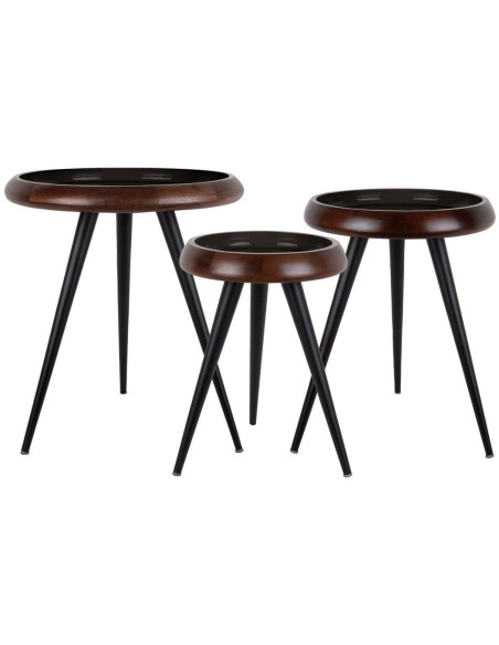 Tables gigognes rondes manguier métal noir Tripod