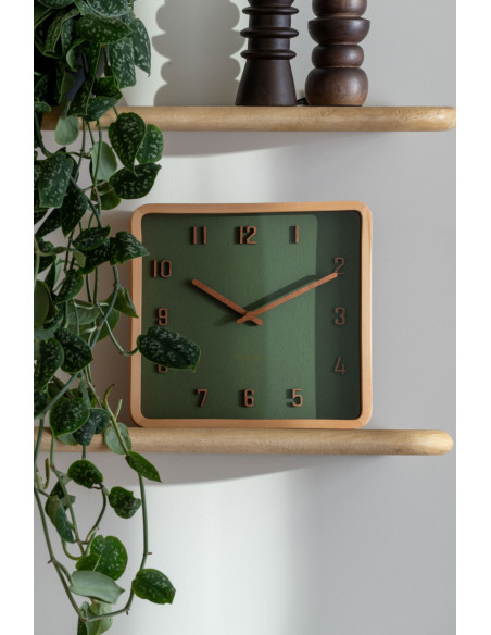 Horloge murale carrée verte en bois 26x26x5,3 cm Nervadura