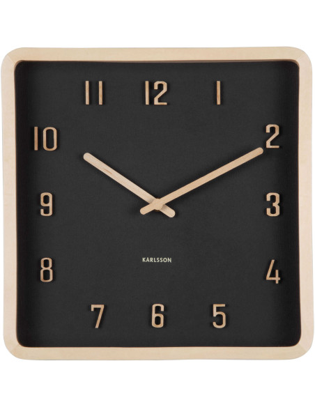 Horloge murale carrée noire en bois 26 cm Nervadura