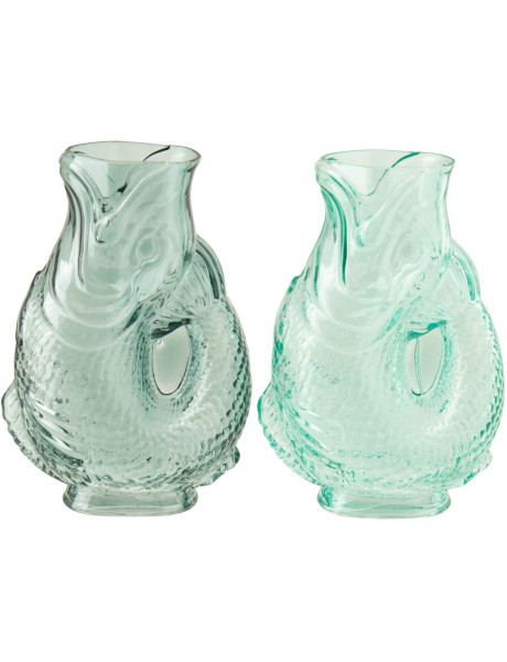 Lot de 2 vases poisson en verre bleu turquoise 24 cm...