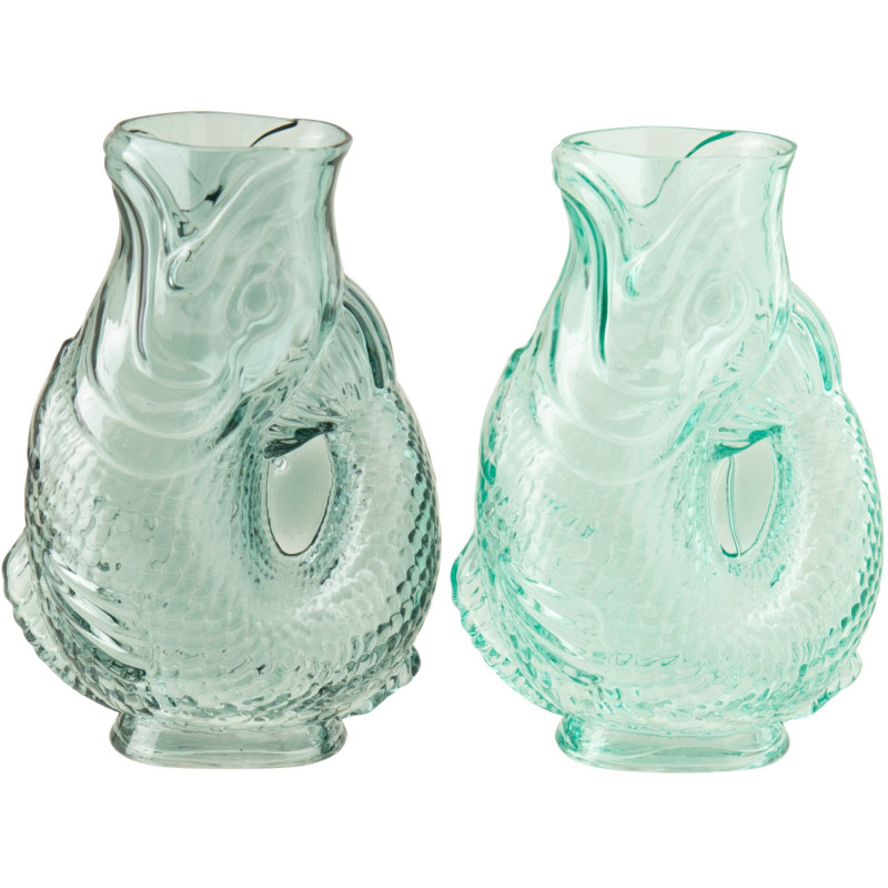Lot de 2 vases poisson en verre bleu...