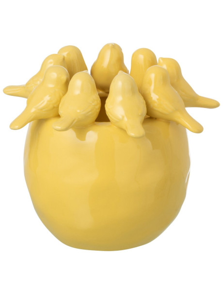 Vase oiseaux jaune clair en grès 16,7 cm Faenza