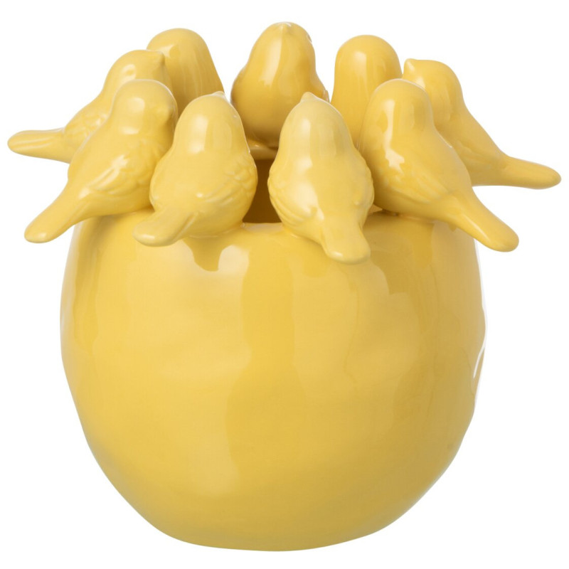 Vase oiseaux jaune clair en grès 16,7...