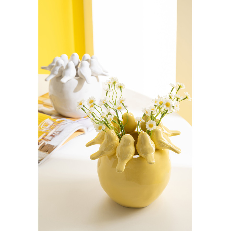 Vase oiseaux jaune clair en grès 16,7...
