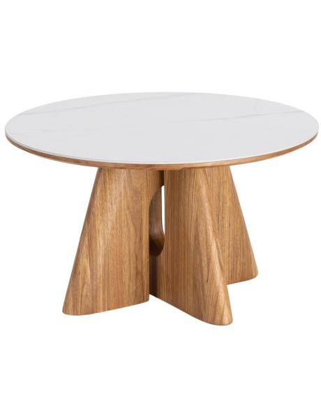 Table basse ronde céramique blanche bois 80 cm Pietrasanta