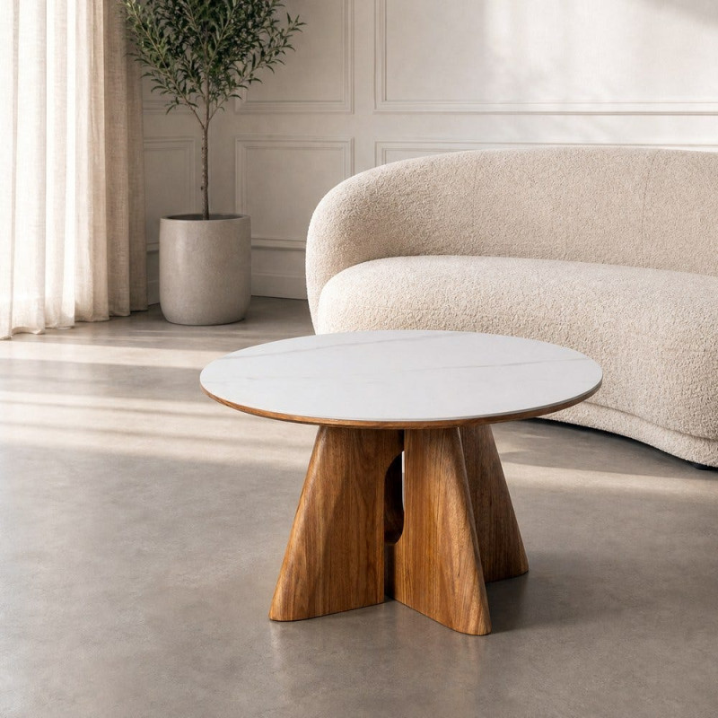 Table basse ronde céramique blanche...