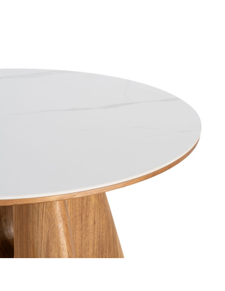 Table basse ronde céramique blanche bois 80 cm Pietrasanta