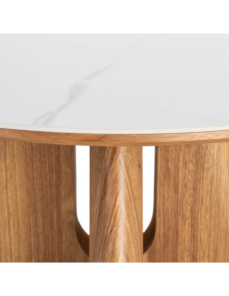 Table basse ronde céramique blanche bois 80 cm Pietrasanta