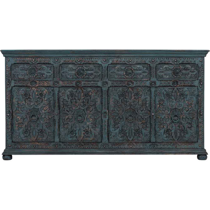 Buffet bois sculpté bleu 4 portes 180...