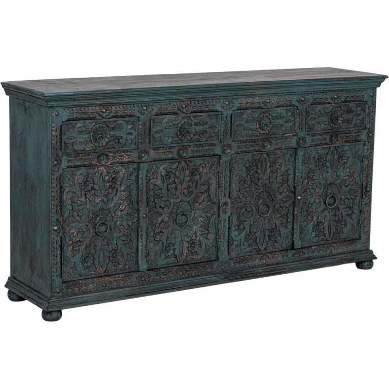 Buffet bois sculpté bleu 4 portes 180...
