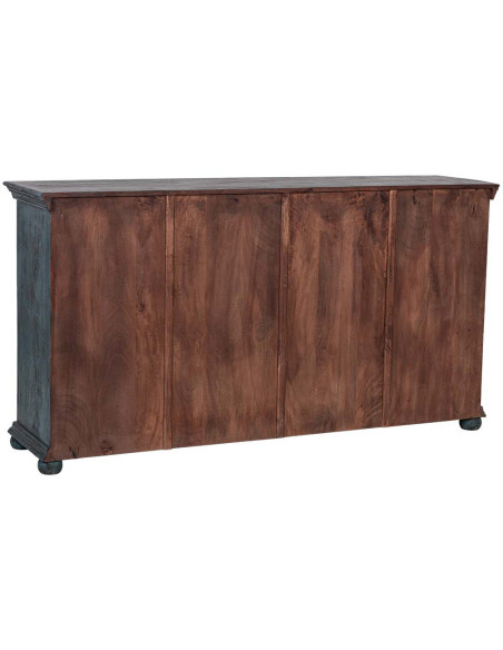 Buffet bois sculpté bleu 4 portes 180 cm Bundi