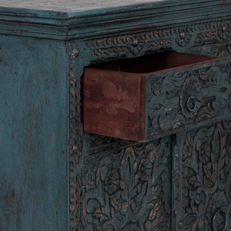 Buffet bois sculpté bleu 4 portes 180...