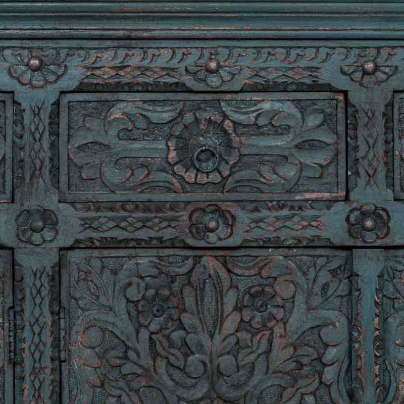 Buffet bois sculpté bleu 4 portes 180...