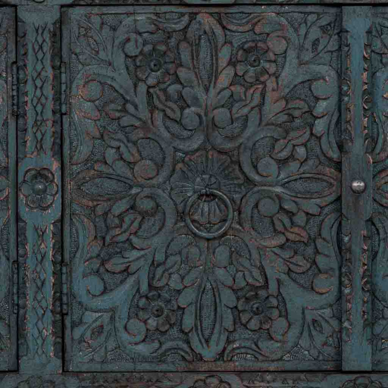 Buffet bois sculpté bleu 4 portes 180...