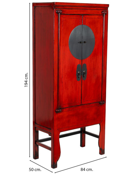 Armoire chinoise rouge laquée 194 cm Pingyao