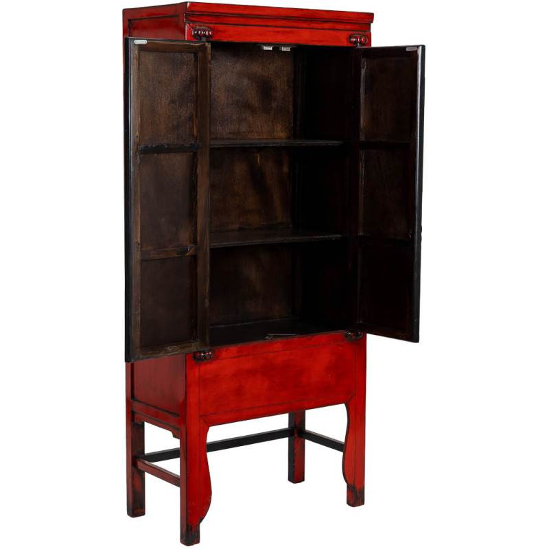 Armoire chinoise rouge laquée 194 cm...