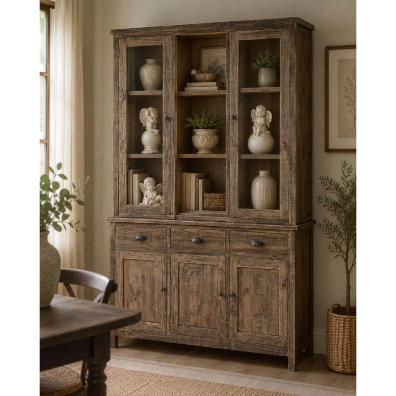 Vitrine vaisselier bois marron 140 cm...