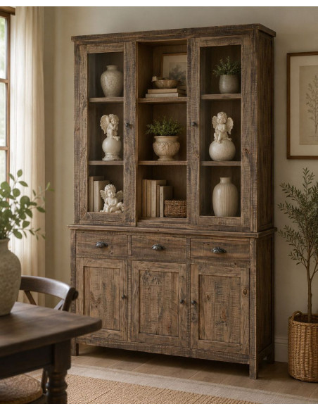 Vitrine vaisselier bois marron 140 cm Barichara