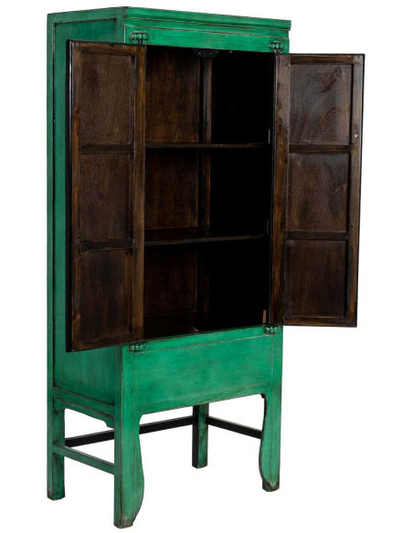 Armoire chinoise verte en bois 2 portes 194 cm Pingyao