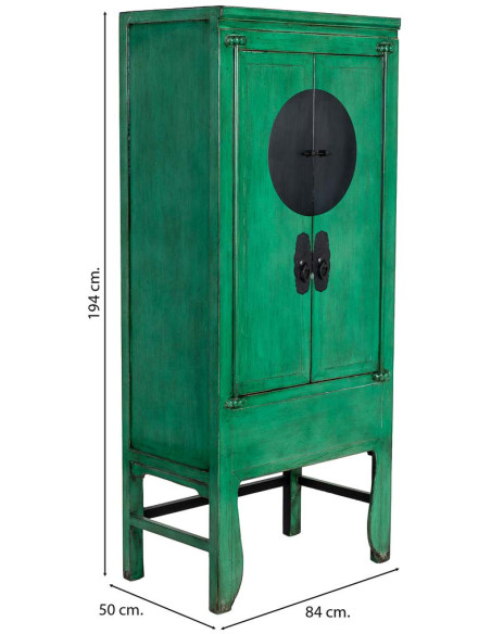 Armoire chinoise verte en bois 2 portes 194 cm Pingyao