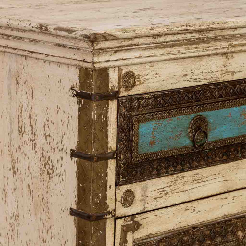 Buffet indien blanc turquoise bois et...