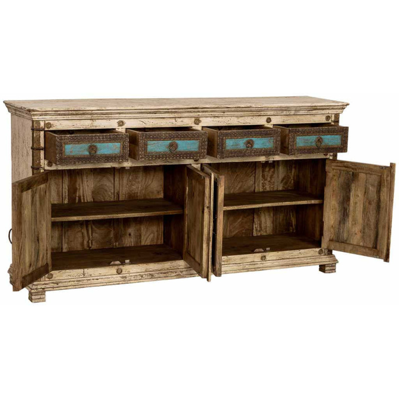 Buffet indien blanc turquoise bois et...