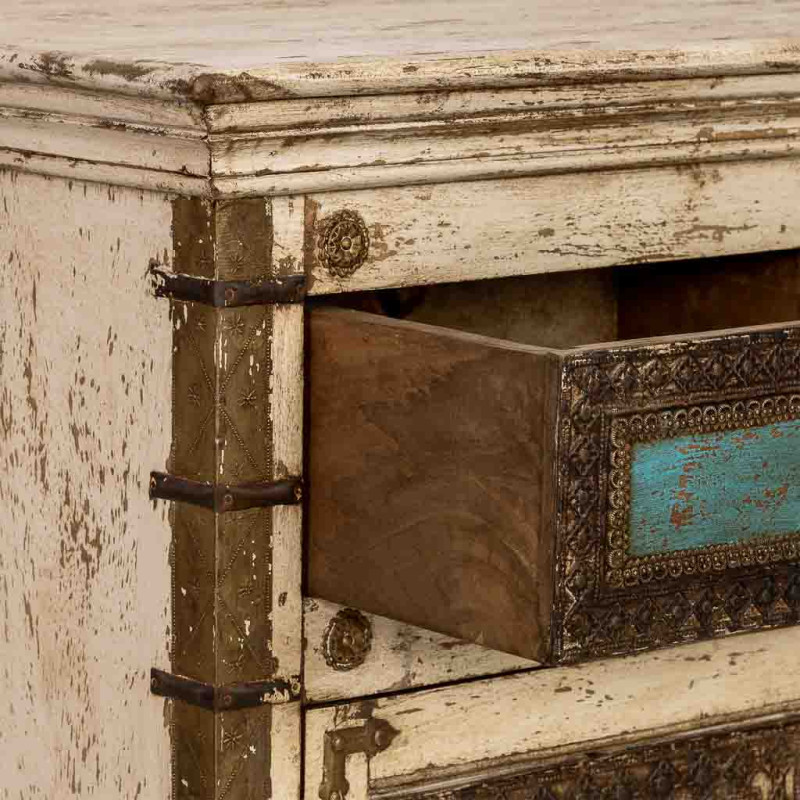 Buffet indien blanc turquoise bois et...