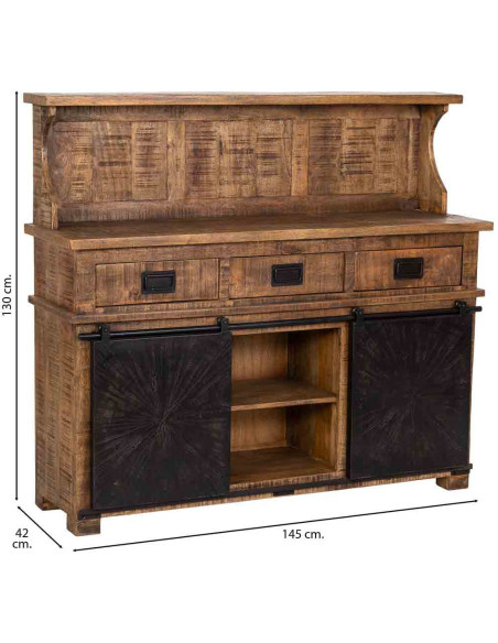 Buffet haut industriel bois et fer 145 cm Sheffield