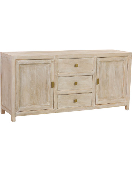 Buffet beige 2 portes 3 tiroirs en bois 160x43x75 cm Tavira