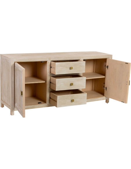 Buffet beige 2 portes 3 tiroirs en bois 160x43x75 cm Tavira