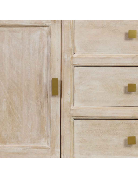 Buffet beige 2 portes 3 tiroirs en bois 160x43x75 cm Tavira