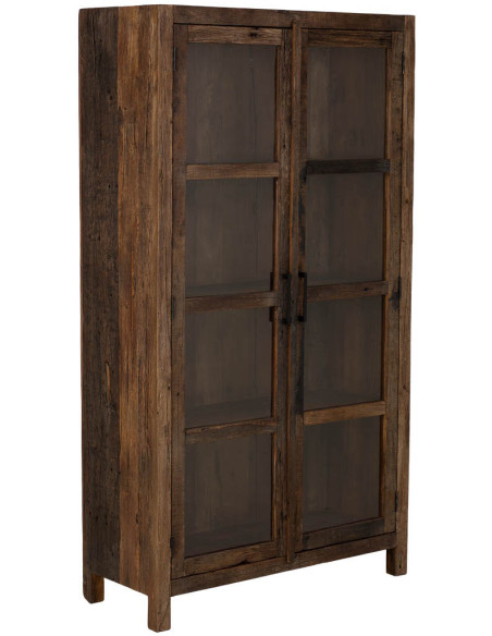 Vitrine en bois de manguier marron 2 portes 100x40x180 cm Lüchow